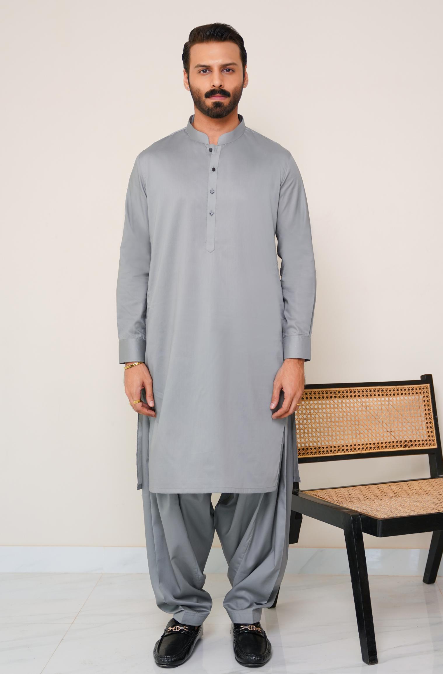 Cotton Kameez Shalwar - Grey (Men)