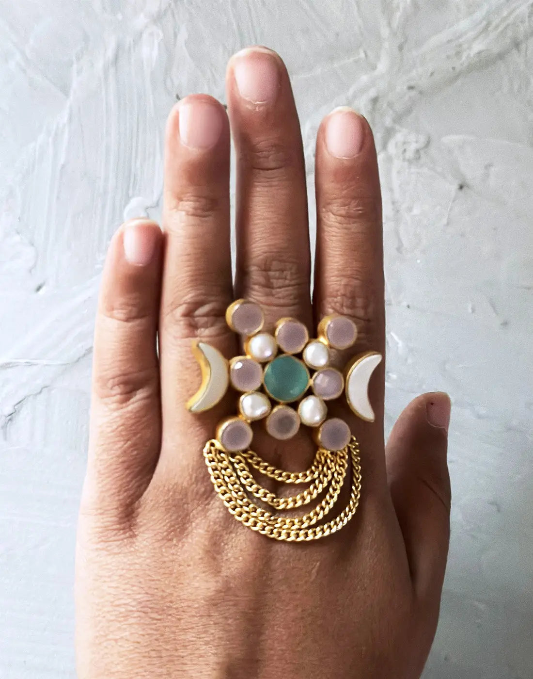 Crescent Moon Chain Ring