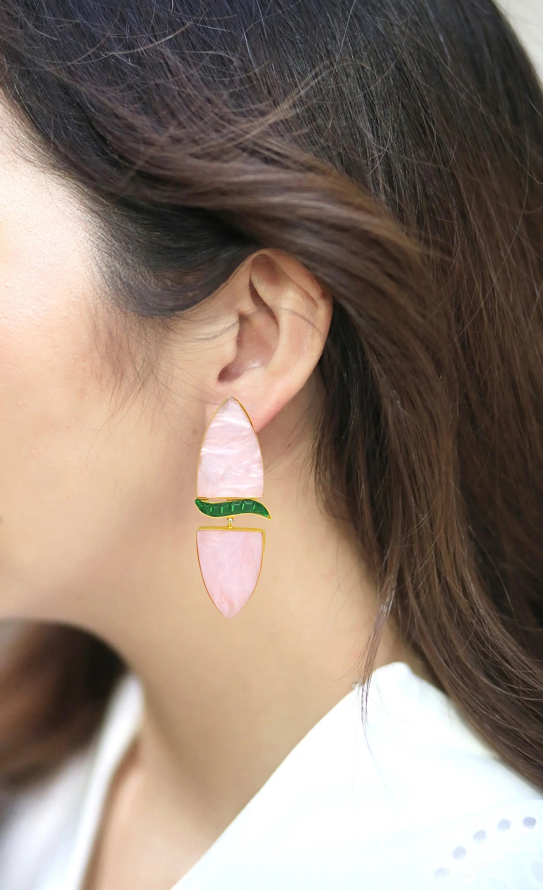 Cylinder Wave Earrings | Green & Raspberry