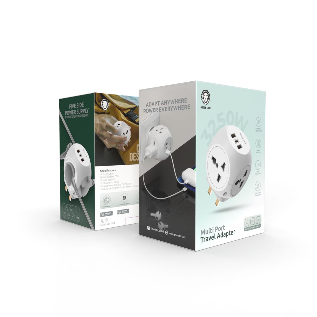 Green Lion Multi Port Travel Adapter - White