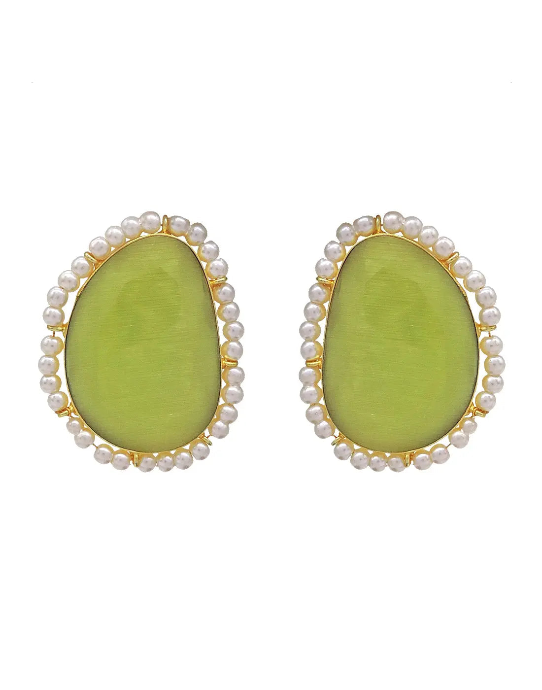 Irregular Oval Earrings | Apple Green & Blue