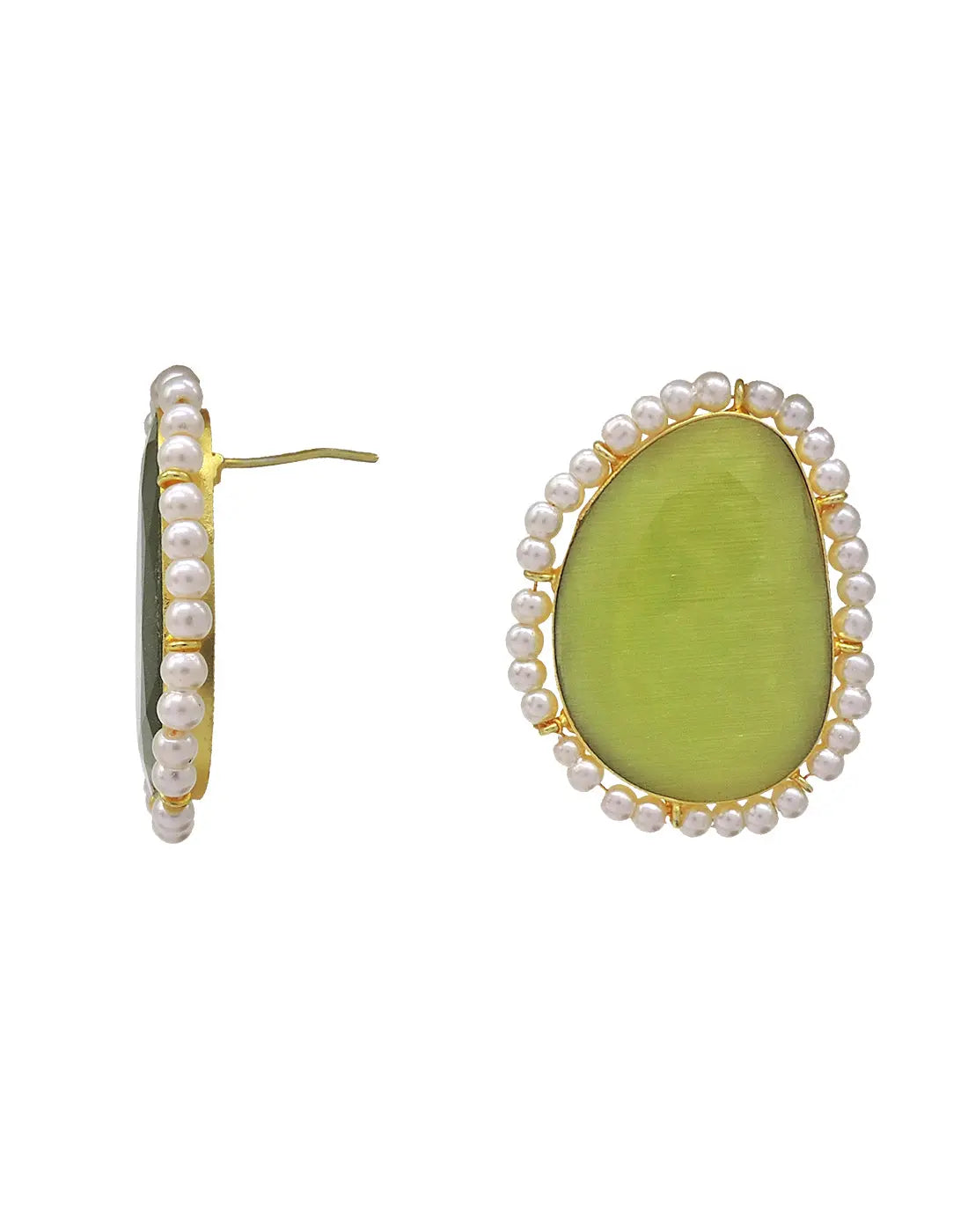 Irregular Oval Earrings | Apple Green & Blue