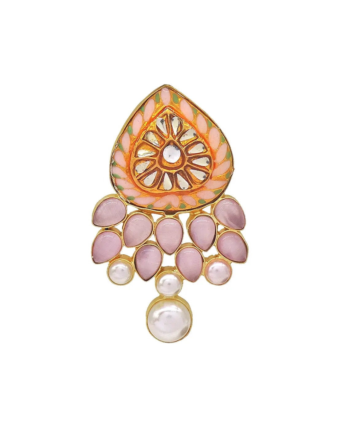 Jewelled Kundan Ring | Peach & Blue