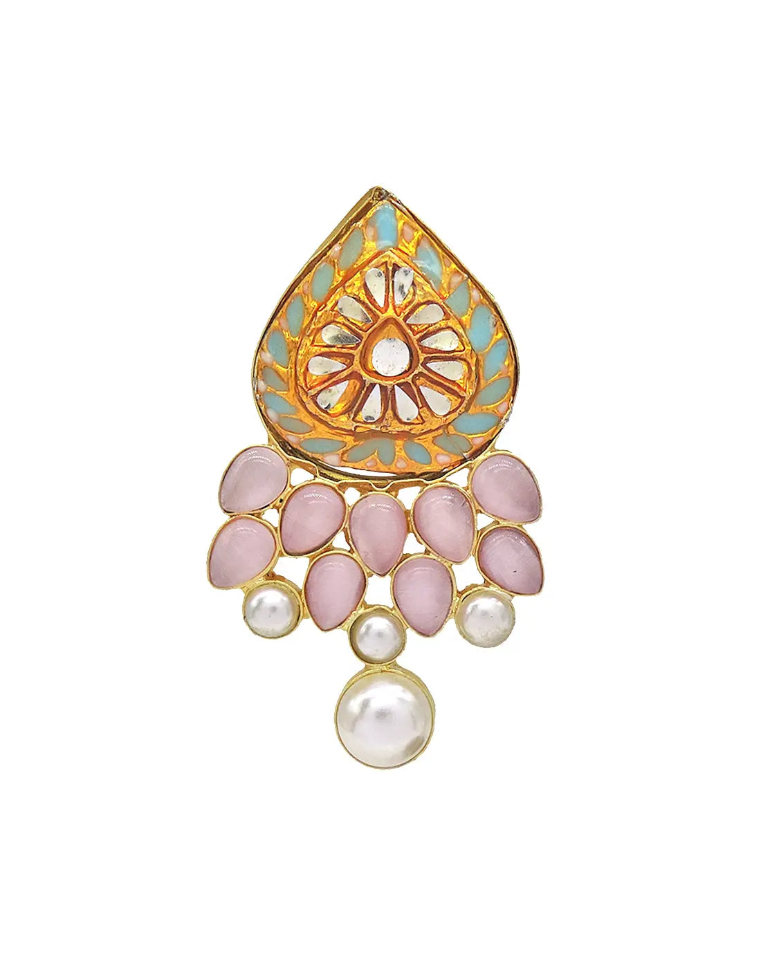 Jewelled Kundan Ring | Peach & Blue