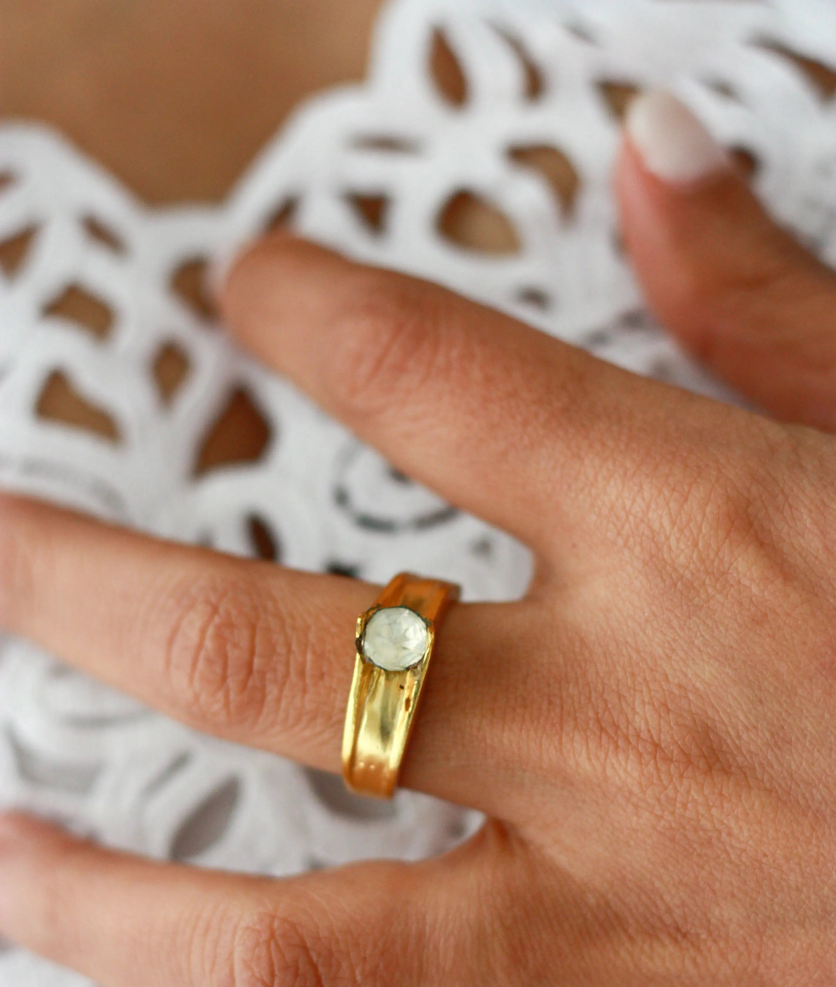 Minimal Kundan Band Ring | Gold-Plated Everyday Heritage Ring