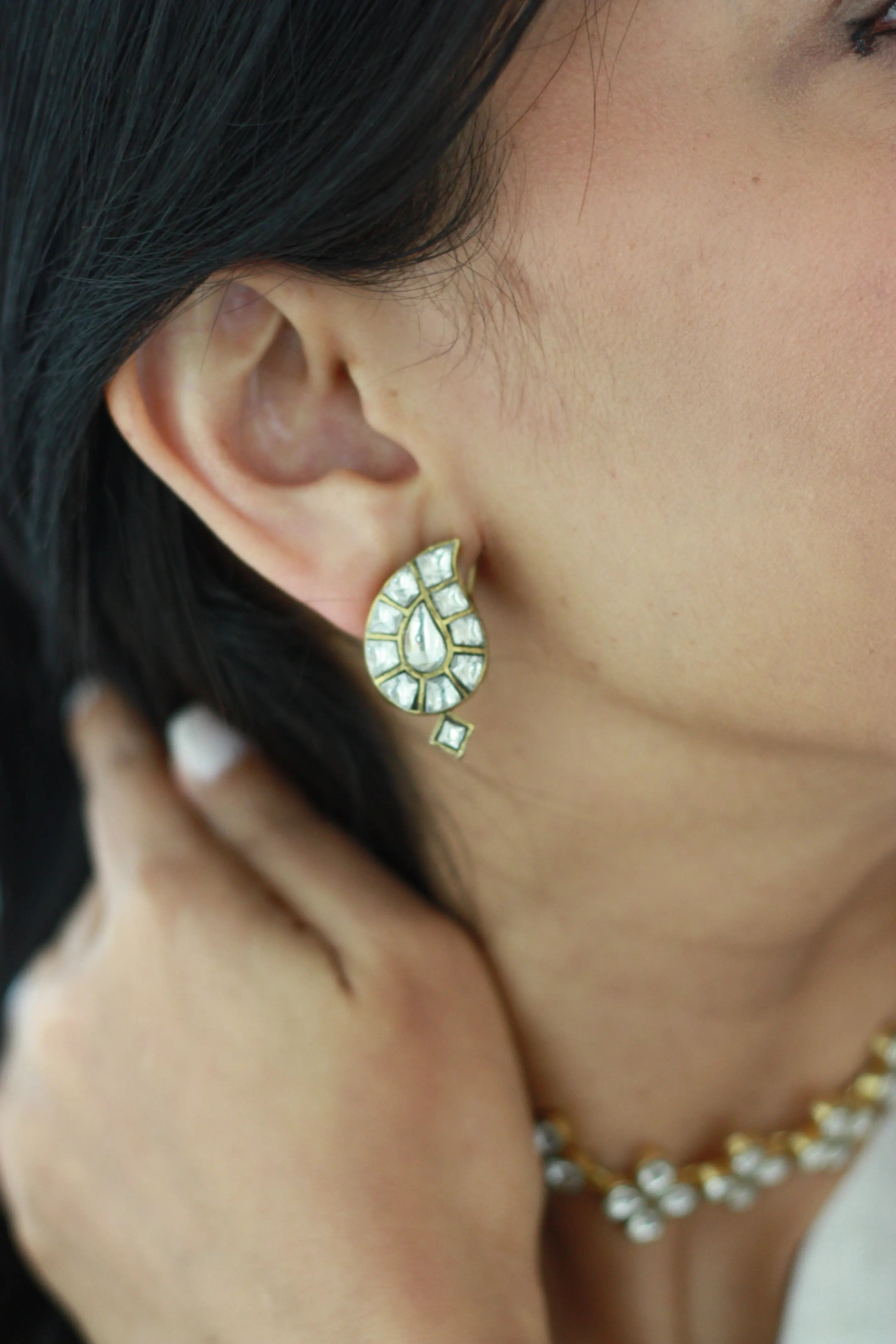 Paisley Kundan Stud Earrings