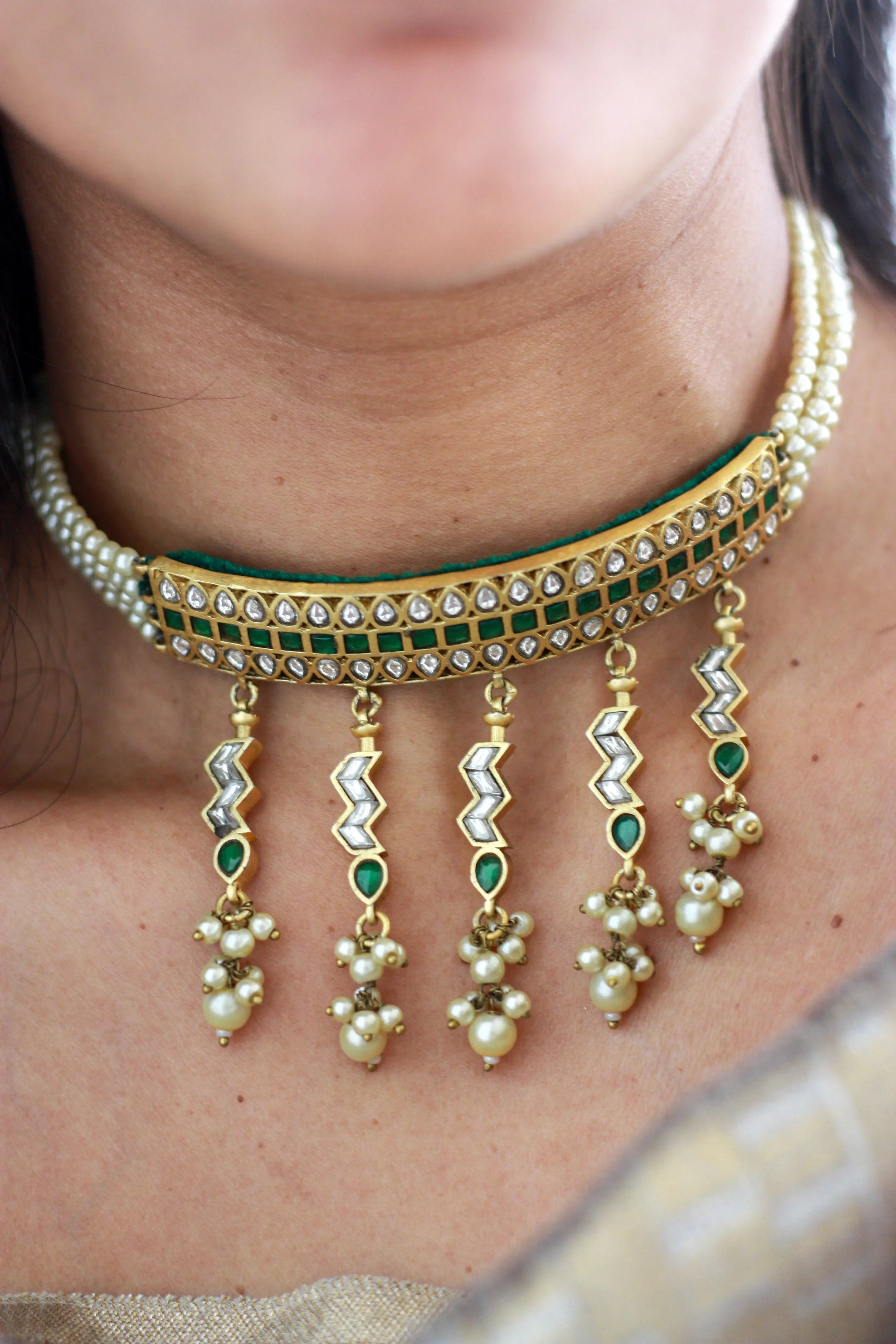 Pearl Fringe Kundan Choker Necklace
