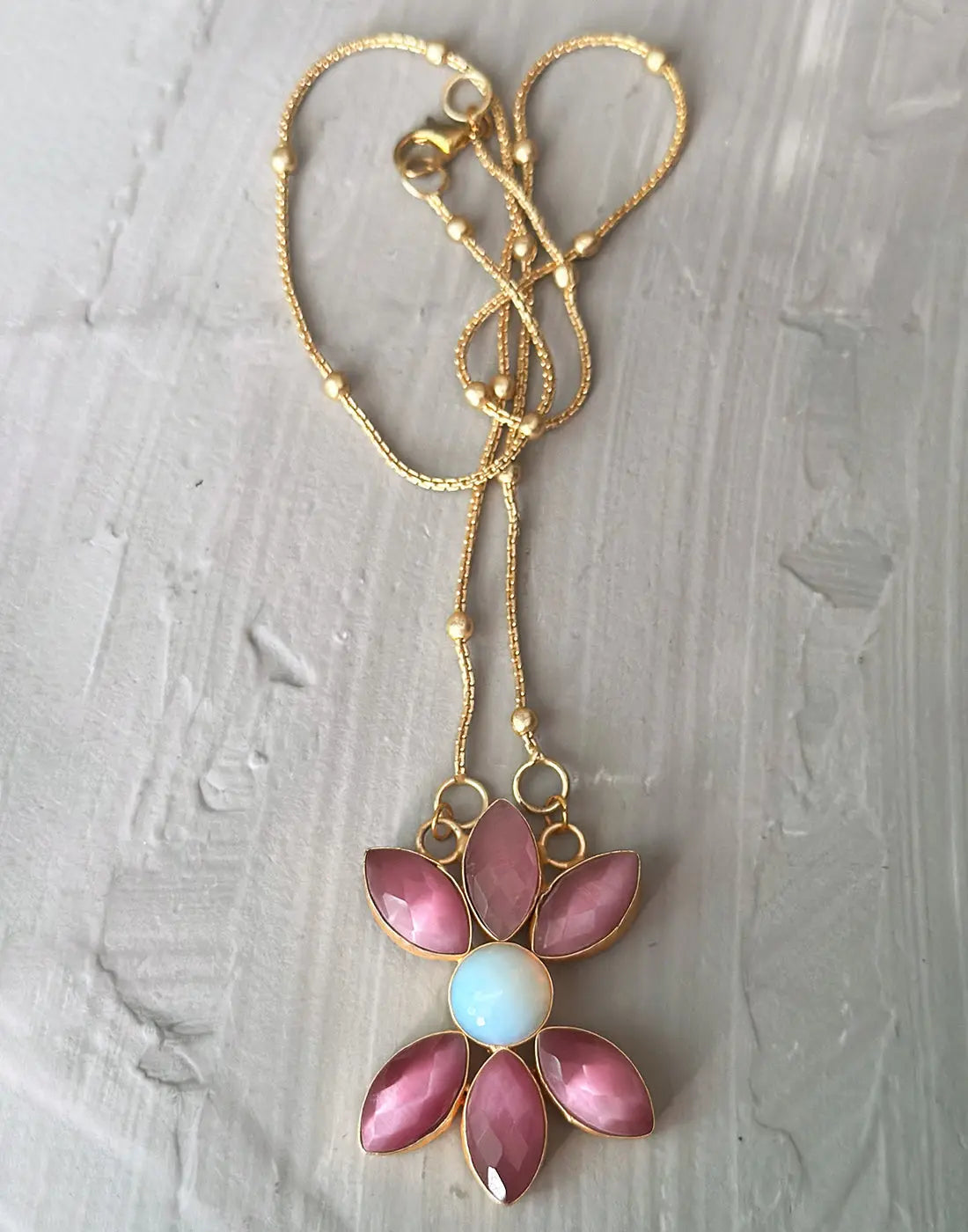 Pink Monalisa Flower Pendant Necklace