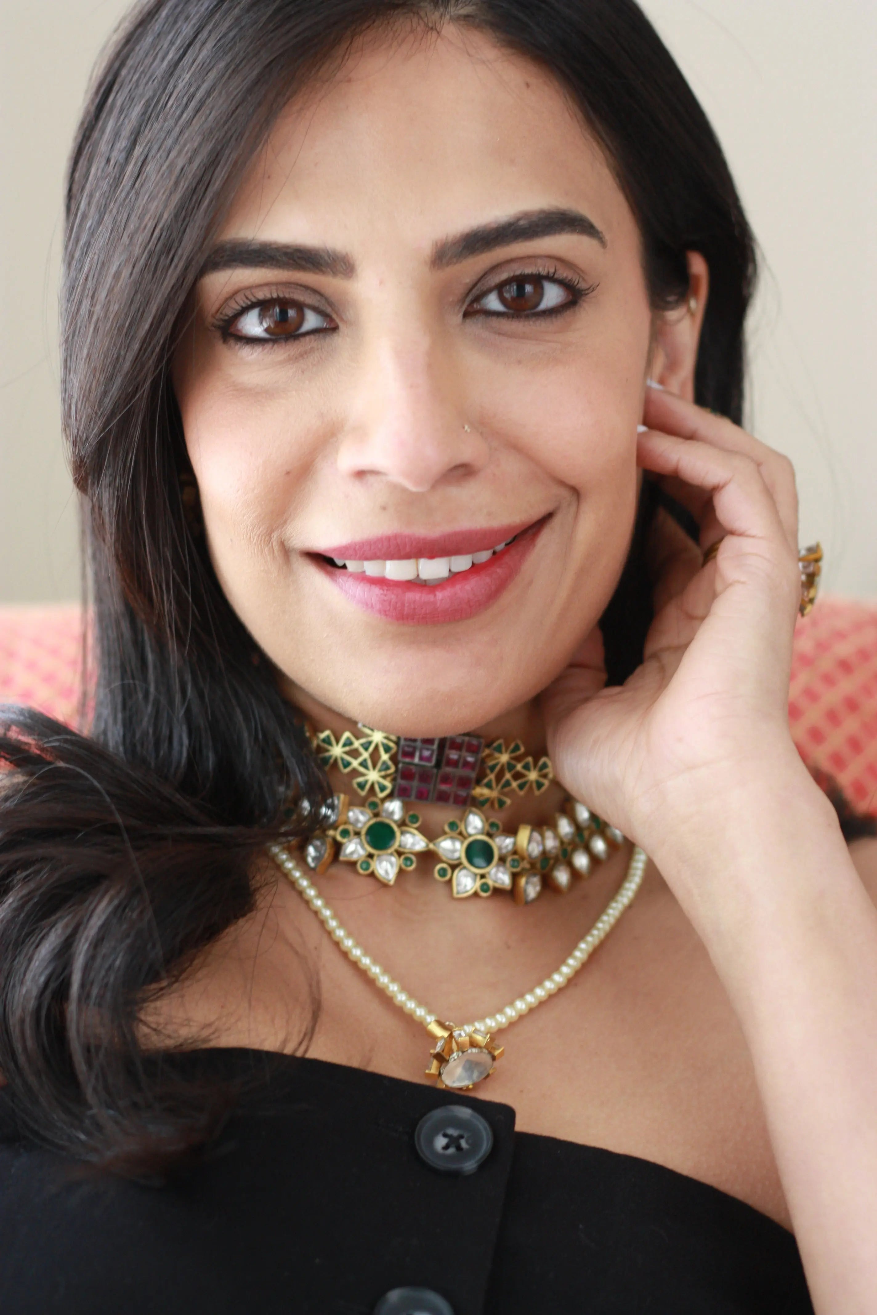 Single Pearl Strand Kundan Pendant Necklace