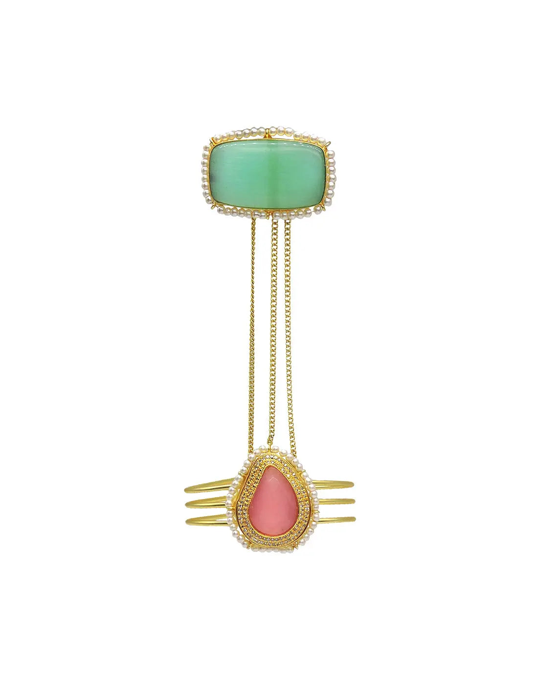 Teardrop Hand Harness / Ring Bracelet | Orange & Pink