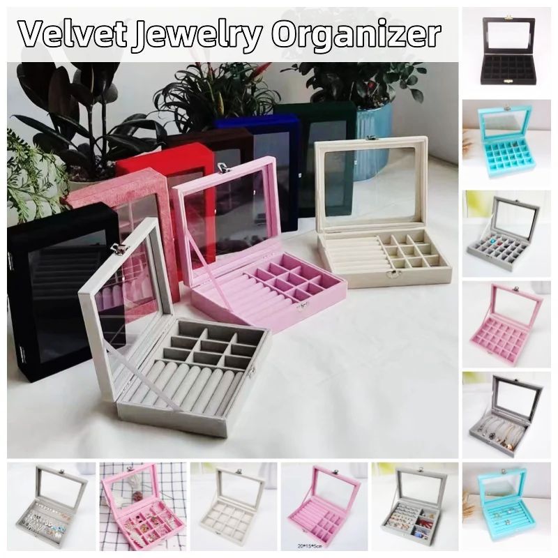Velvet Jewelry Organizer Box | Elegant Storage Case for Rings, Earrings, Bracelets & Necklaces