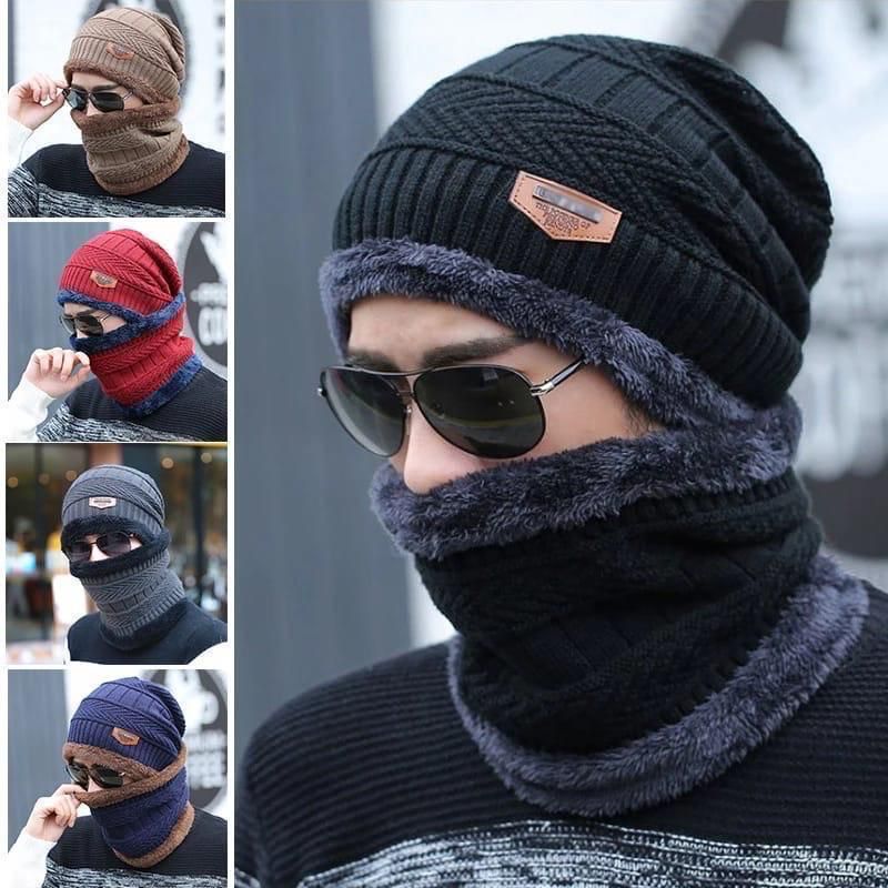 Winter Beanie Hat & Neck Warmer Set | Thick Knitted Thermal Cap for Men & Women