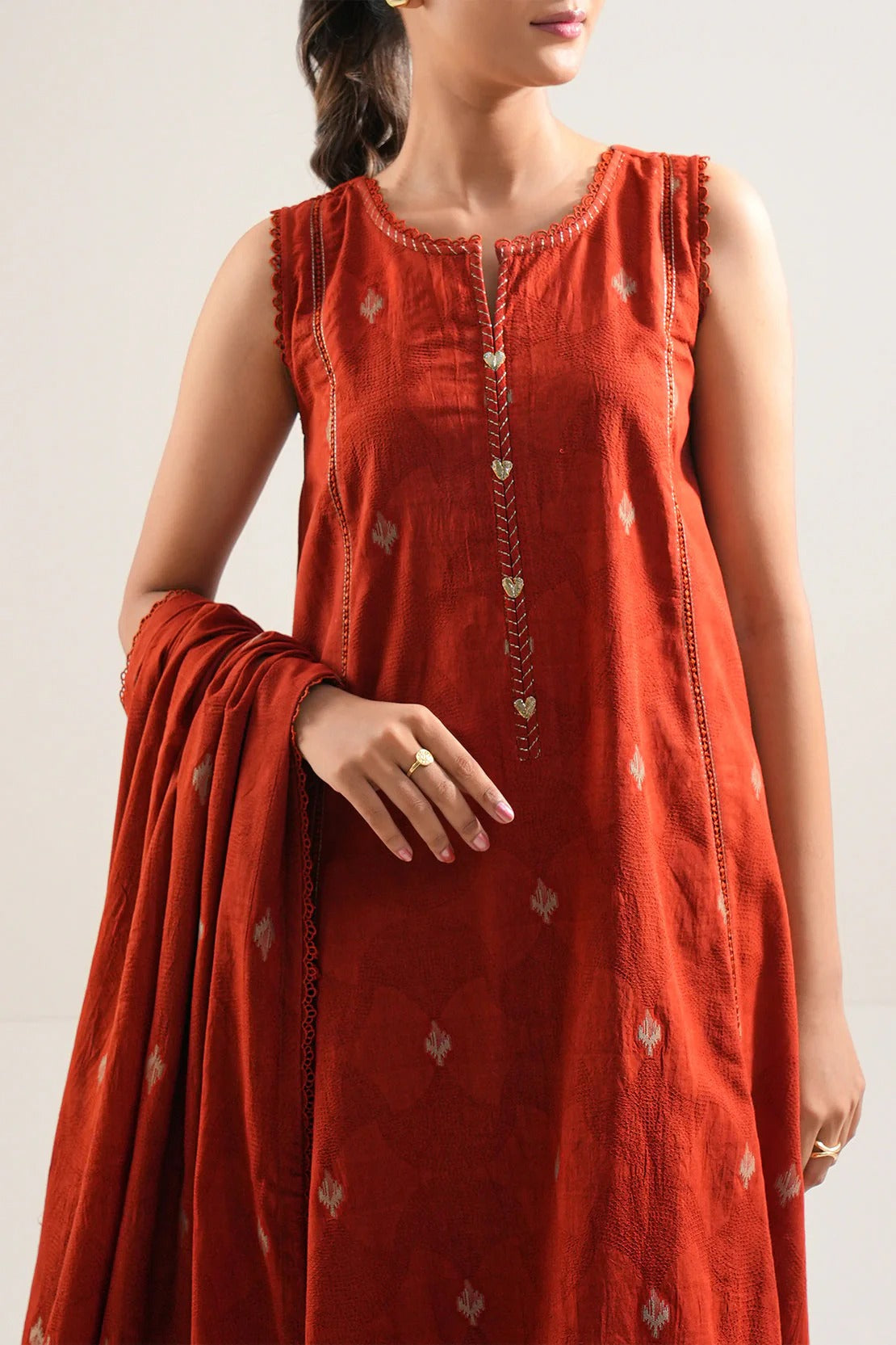 Saya Premium Dyed Jacquard 3-Piece Suit – Burnt Cinnamon Rust Elegance