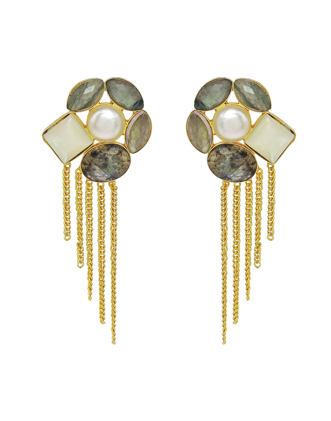 Labradorite & Pearl Chain Earrings