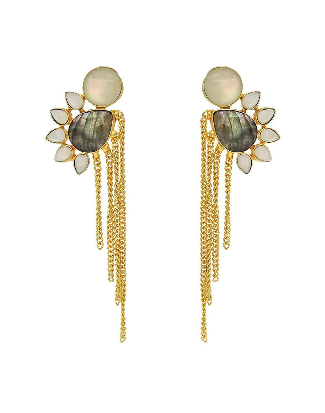 Labradorite & Pearl Chain Earrings