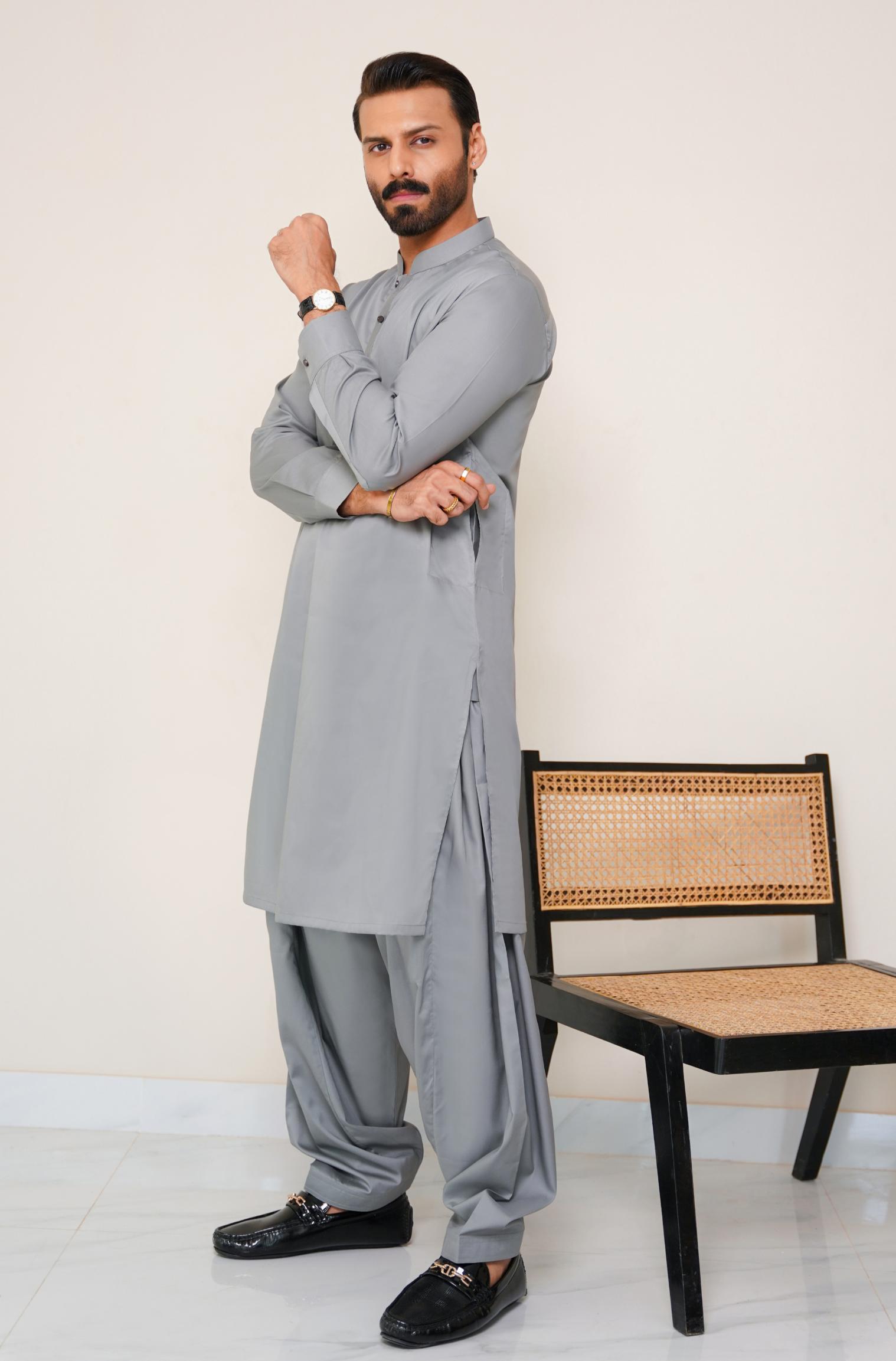 Cotton Kameez Shalwar - Grey (Men)