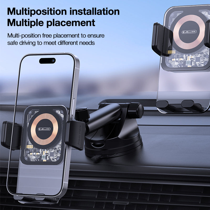 Car Wireless Charging Suction Cup, Magnetic Wireless Charging Car, 15W Wireless Car Charger for Dashboard 360° Adjustable Strong Suction Cups Compatible with Iphone 15/14/13/12 Series