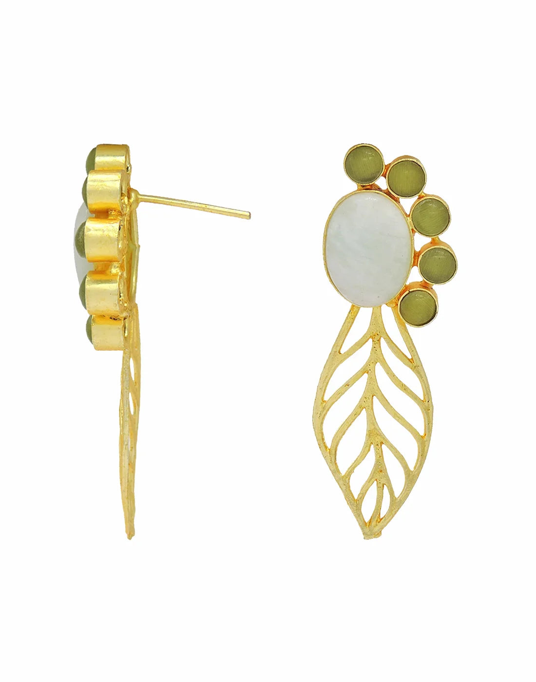 Glass & Pearl Leaf Earrings (Green)