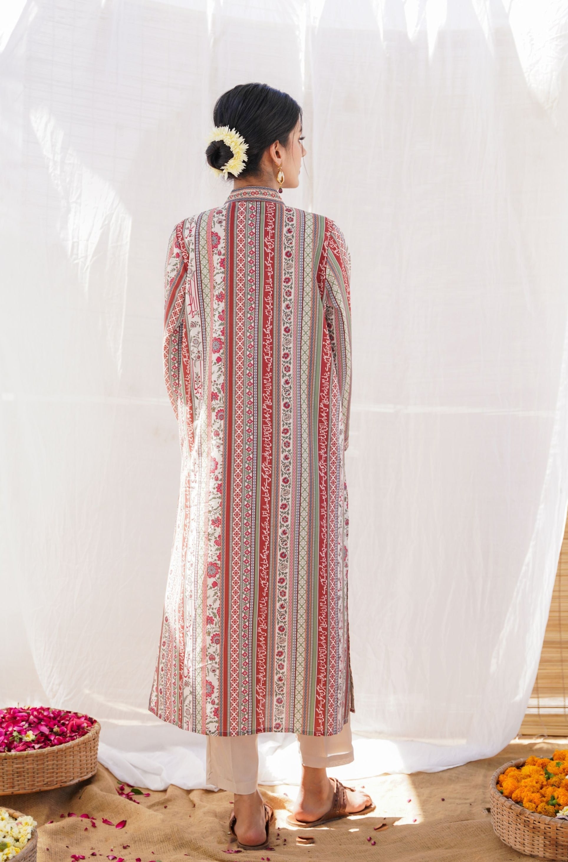 Gulistan (Flowerland) Stripes Kurta - Brick Red