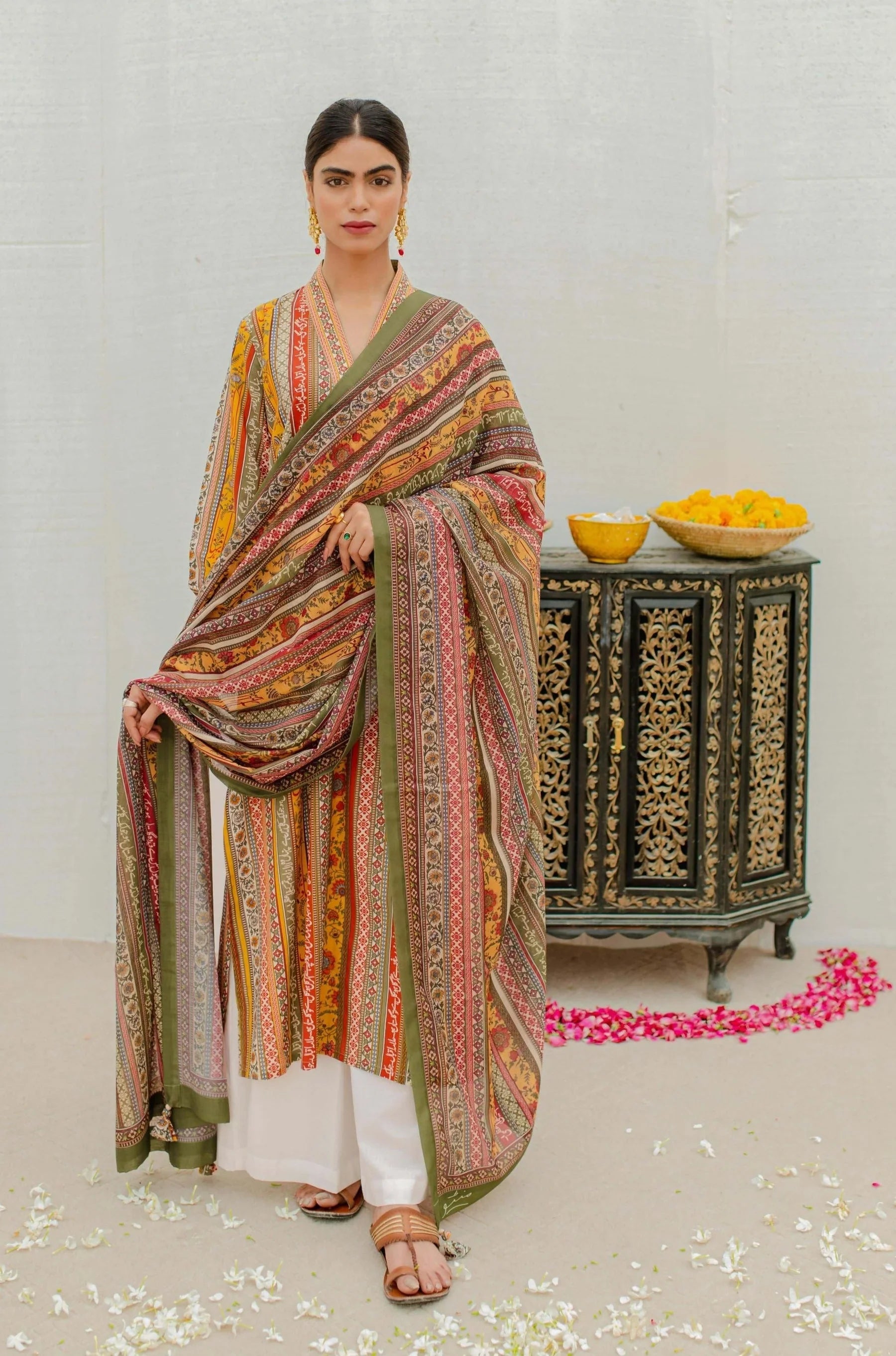 Gulistan (Flowerland) - Mustard Stripes Dupatta