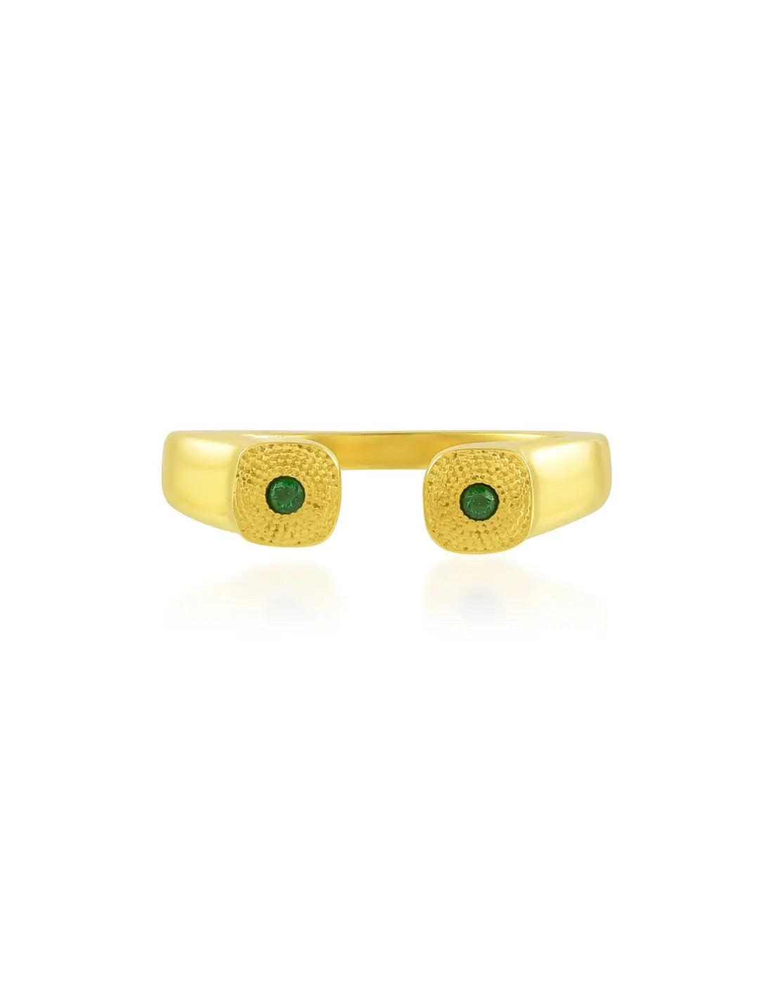 Green Gem Granulated Open Thin Band Ring