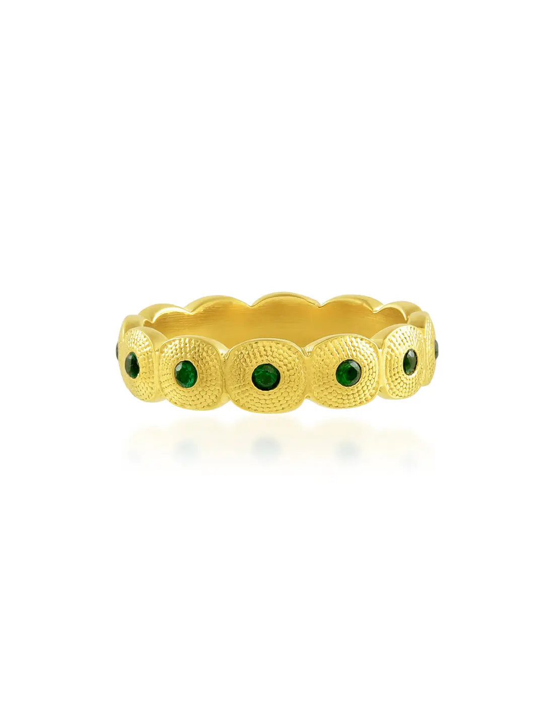 Green Gem Honeycomb Shaped Band Ring