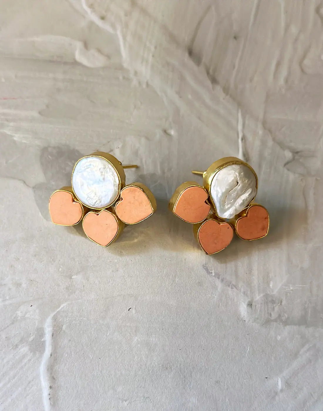 Pink Bhatti & Baroque Pearl Floral Studs