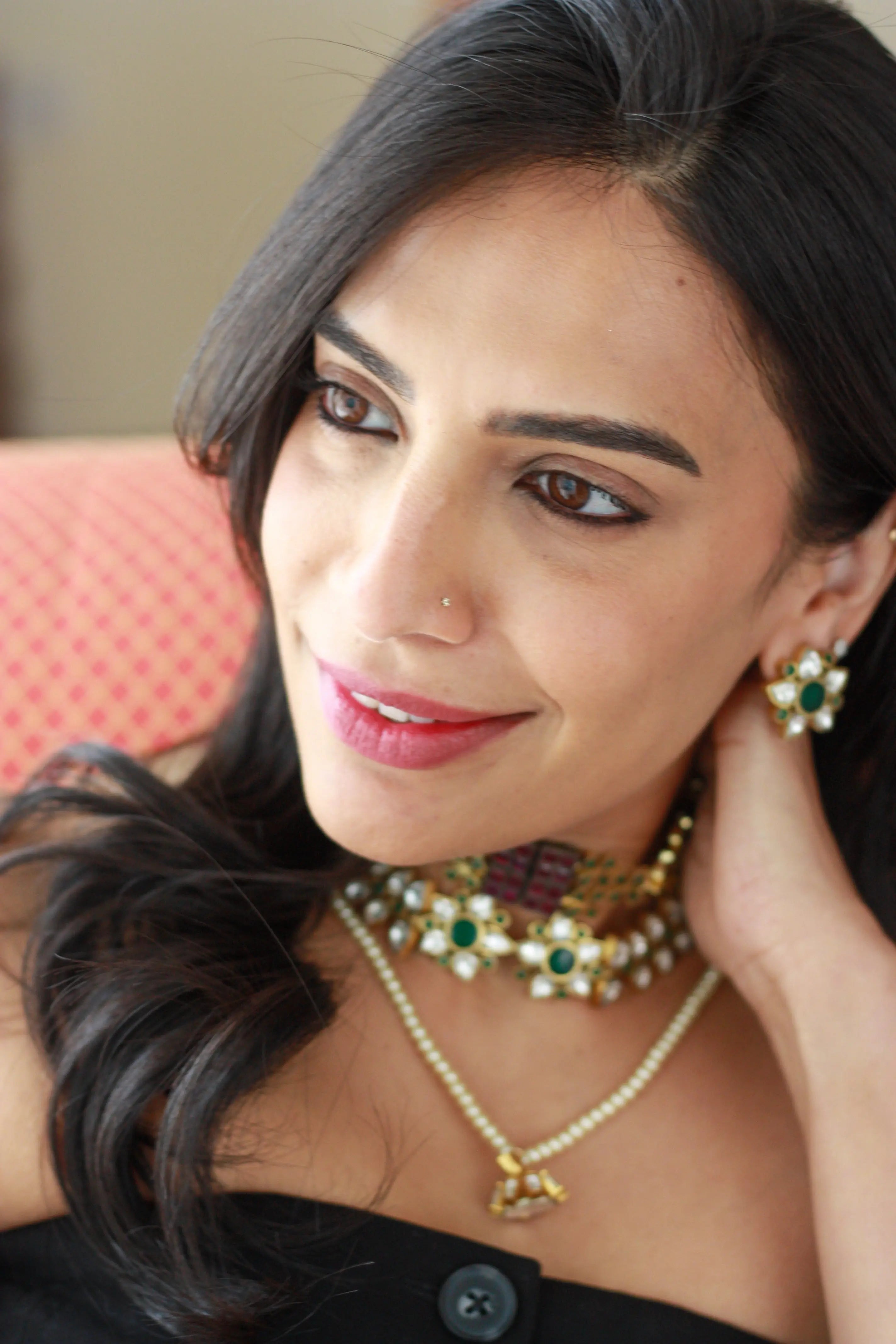 Single Pearl Strand Kundan Pendant Necklace