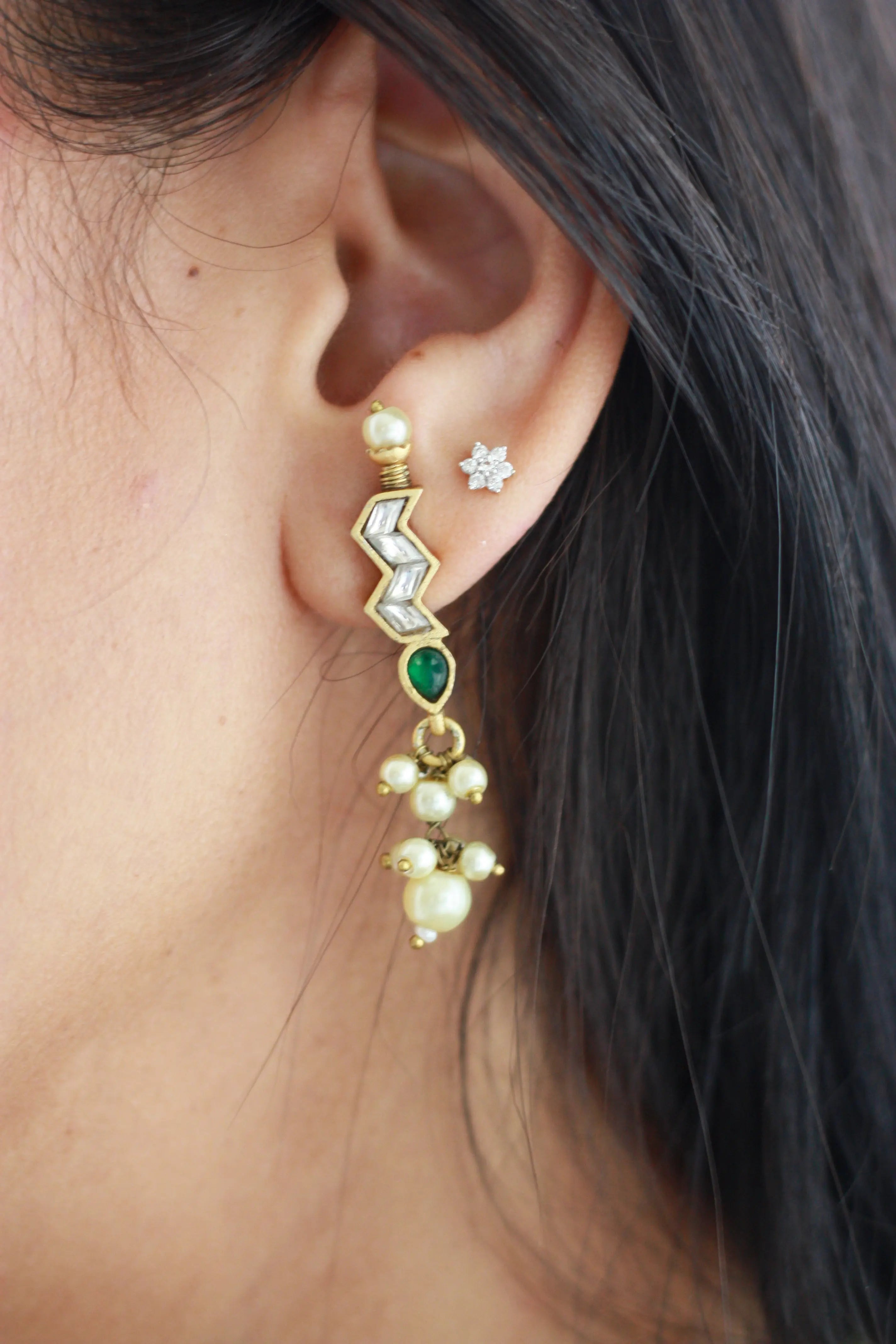 Teardrop Kundan Cascade Earrings
