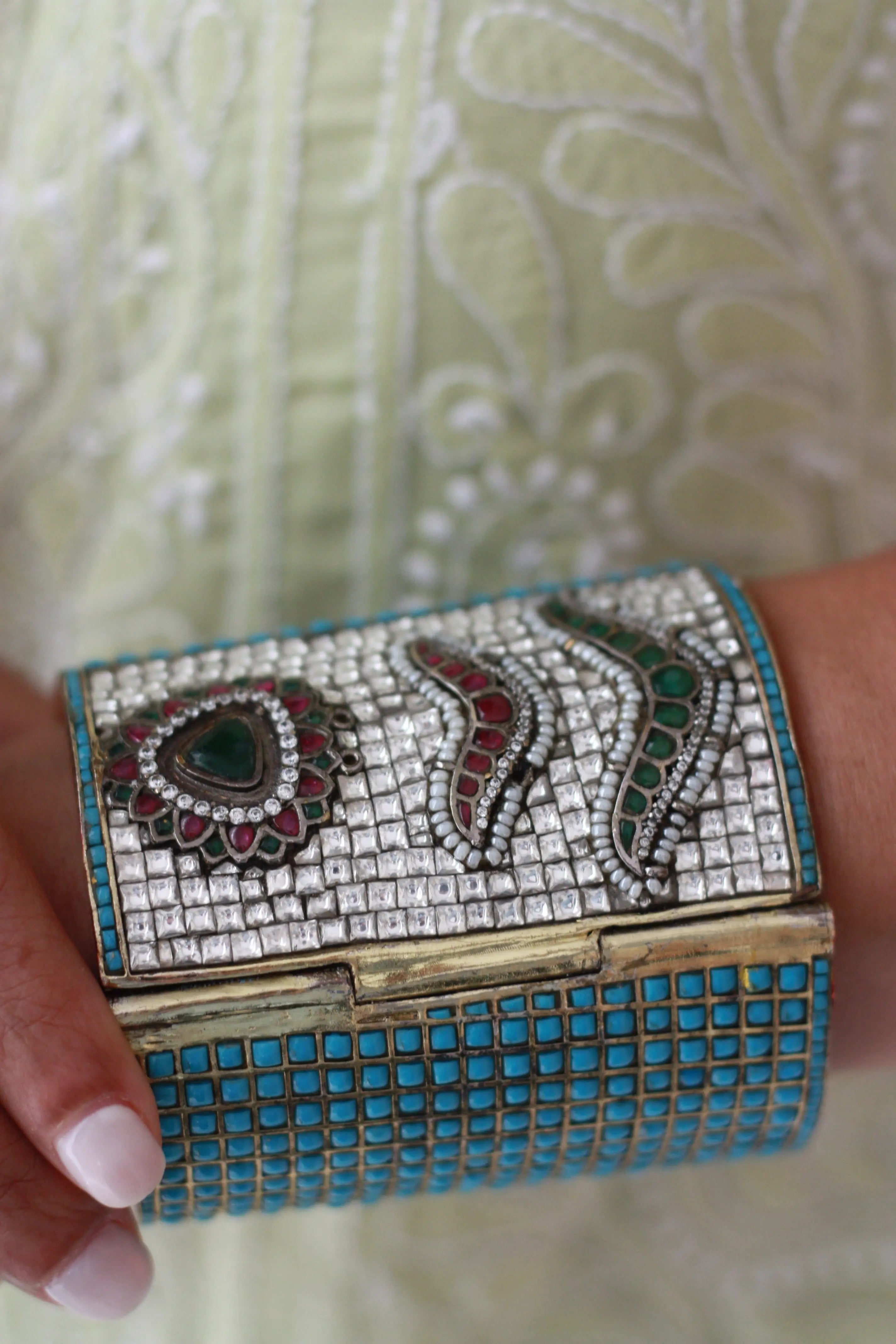 Turquoise Inlay Kundan Cuff | Handcrafted Statement Heritage Bangle