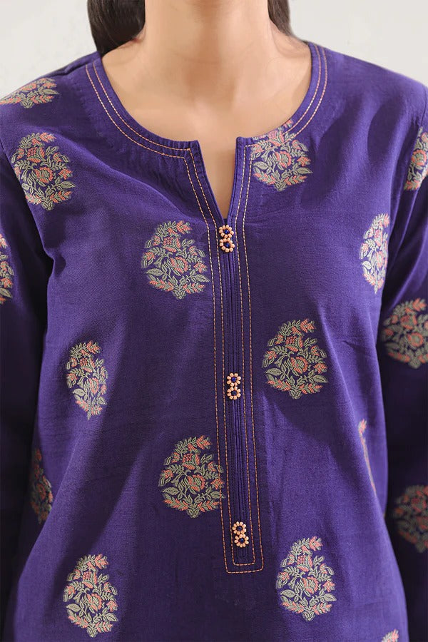 Saya Premium Dyed Jacquard 3-Piece Suit – Royal Blue Shirt, Dupatta & Cambric Trouser