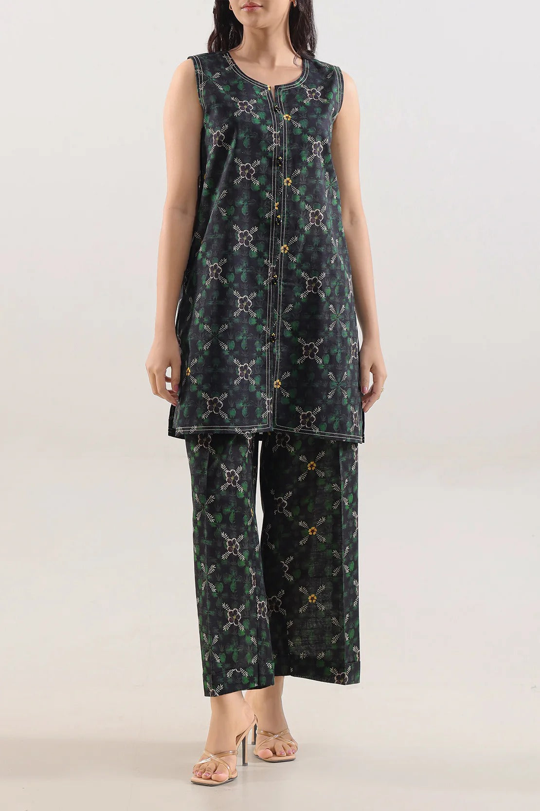 Saya Premium Khaddar 2-Piece Suit – Navy Geometric Floral Printed Cotton Khaddar Shirt & Trouser